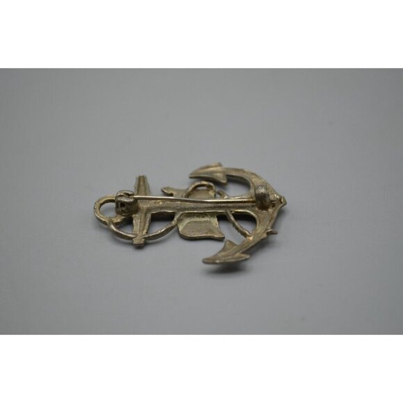 British Navy Brooch Anchor Union Jack Flag  1.5" Vtg Silver Blue Red White - Picture 5 of 7